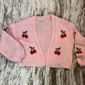 Love Tree Pink Cropped Cardigan with Cherry Details
